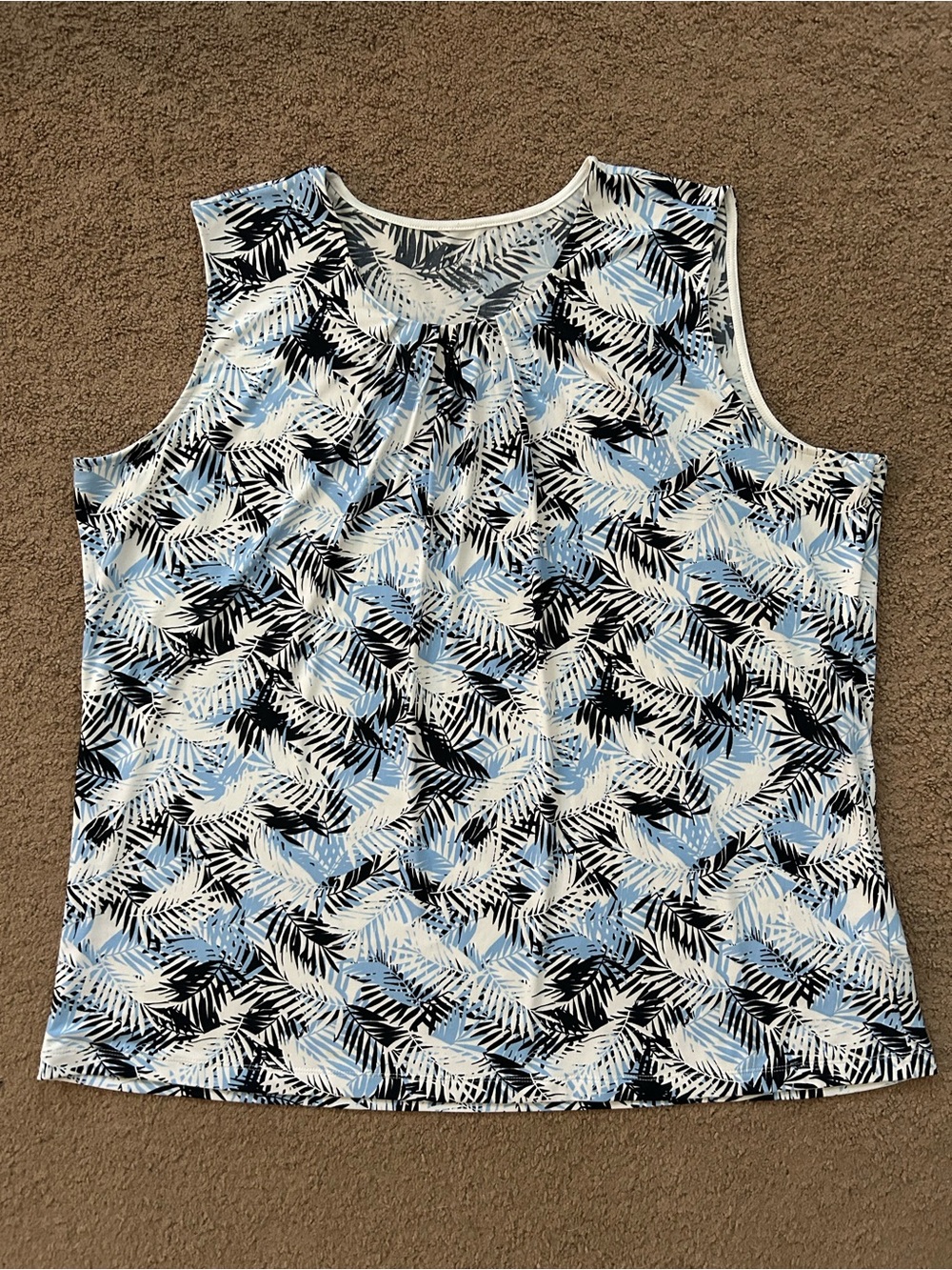 CJ Banks Women’s Palm Leaf Sleeveless Tank - Blue/Black/White 3X